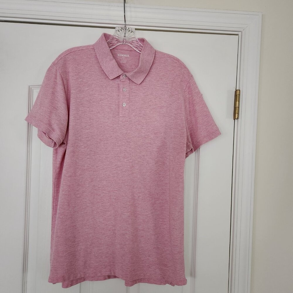 Bonobos Men's Slim Fit Cotton Polo Shirt Short Sleeve Size Large Heathered Pink